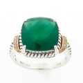New! Meredith Leigh Silver and 14k Gold Green Onyx and Diamond Accent Ring
