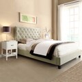 ETHAN HOME Sarajevo Taupe Velvet Bed with Two White Retangular Nightstands