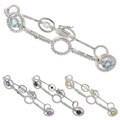 Dolce Giavonna Silver Overlay Gemstone and Diamond Accent Circle Link Bracelet