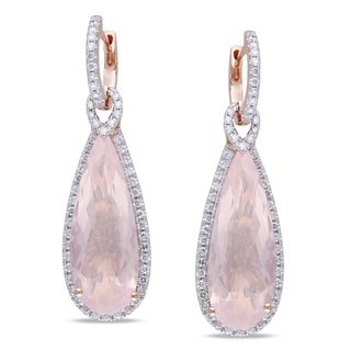 Miadora 14k Rose Gold Rose Quartz and 1ct TDW Diamond Earrings (G-H, SI1)