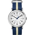 Timex Unisex T2P142 Weekender Navy/Yellow Stripe Slip Thru Nylon Strap Watch