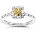 14k Gold 1/3ct TDW Yellow and White Diamond Halo Ring (H-I, I1-I2)