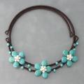 Cotton Turquoise/ Pearl Flower Choker Necklace (4-5 mm) (Thailand)