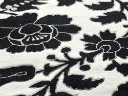 Handmade Luna Deco Floral Black/ White Rug (7'6 x 9'6)