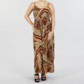 Mlle Gabrielle Womens Tan Printed Crepe Maxi Dress