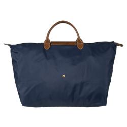 Longchamp 'Le Pliage' Navy Nylon Brown Leather Handle Travel Bag