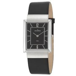 Skagen Men's 'Modern' Stainless Steel and Black Leather Quartz Watch