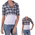 Hailey Jeans Co Junior's Plaid Button-front Cropped Shirt