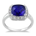 Miadora 10k White Gold 1/10ct TDW Diamond and Created Sapphire Ring (G-H, I2)