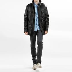 United Face Men's 3/4 Length Lambskin Military Leather Jacket