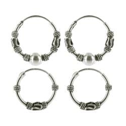 Sunstone Sterling Silver Ethnic Bali Tribal Hoop Earring Set