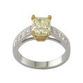 14k White Gold 2 1/5 CT TDW Certified Clarity-enhanced Fancy Light Yellow Diamond Ring (FLY, SI2)