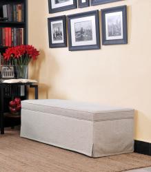 Portfolio Blane Khaki Sand Skirted Wall Hugger Bench Storage Ottoman