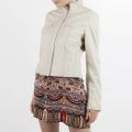 United Face Women's Silky Pleated Point Ivory Leather Jacket
