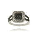 Finesque Silver Overlay Diamond Accent Black and White Square Ring