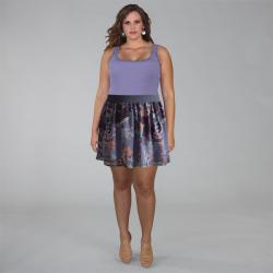 INES Collection Women's Plus Size Purple Floral Print Chiffon Flared Mini Skirt