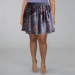 INES Collection Women's Plus Size Purple Floral Print Chiffon Flared Mini Skirt