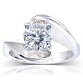 14k White Gold Round-cut Moissanite Solitaire Curved Ring