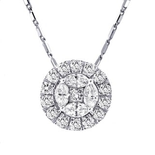Beverly Hills Charm 14k White Gold 1ct TDW Diamond Halo Cluster Necklace