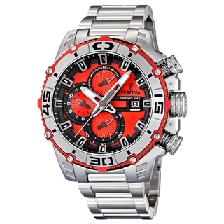 Festina Men's 'Tour De France' Stainless Steel Red Dial Watch