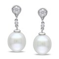Miadora 14k White Gold South Sea Pearl and 1/10ct TDW Diamond Earrings (G-H, I1-I2)