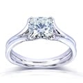 14k Gold Cushion-cut Moissanite Solitaire Split Shank Ring