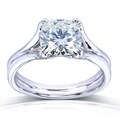 14k Gold 7.5-mm Cushion-cut Moissanite Solitaire Split Shank Ring