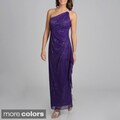 R & M Richards Women's Glittery One-shoulder Long Gown