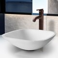 VIGO Square Shaped White Phoenix Stone Glass Vessel Sink with Oil Rubbed Bronze Faucet