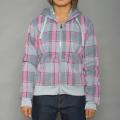 Level Sportswear Women's Grey/Pink Plaid Hoodie Jacket