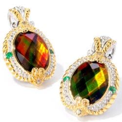 Michael Valitutti Two-tone Ammolite, Emerald and White Sapphire Earrings