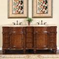 Silkroad Exclusive Travertine Stone Top Bathroom Double Vanity Lavatory Sink Cabinet (72-inch)