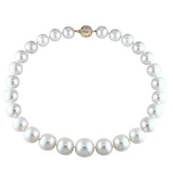 Miadora 14k Yellow Gold 1/10ct TDW Diamond and South Sea Pearl Necklace (15-19 mm)(I1-I2)