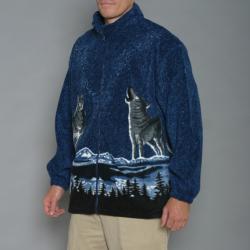 Resort Stop Wolf with Moon Printed Polar Fleece Jacket