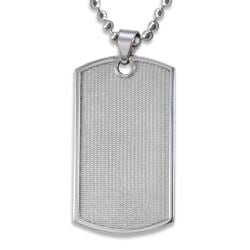 Stainless Steel Grid Pattern Ball Chain Dog Tag Necklace