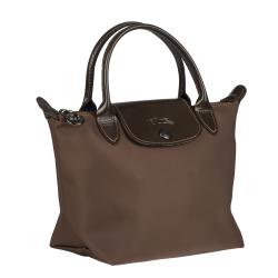 Longchamp Planetes Small Chocolate Nylon Satchel