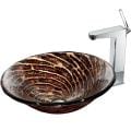 VIGO Chocolate Caramel Swirl Glass Vessel Sink and Faucet Set in Chrome