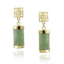Glitzy Rocks 18k Gold over Sterling Silver Green Jade Dangle Earrings