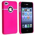 Hot Pink/ Chrome Hole Rear Rubber Coated Case for Apple iPhone 4/ 4S