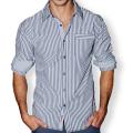191 Unlimited Men's Blue Stripe Contrast Cuff Slim Fit Shirt