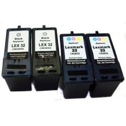 Lexmark 32/33 Black/ Tri-color Ink Cartridge (Remanufactured) (Pack of 4)