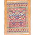 Indo Hand-knotted Kilim Blue and Red Wool Rug (4 x 6)