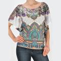 Tabeez Women's Bali Print Short Sleeve Sweater