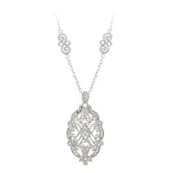 DB Designs Sterling Silver Diamond Accent Oval Vintage Design Necklace