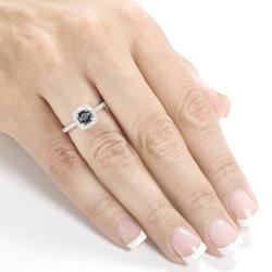 14k Gold 3/4ct TDW Black and White Diamond Halo Ring