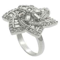 Tressa Silvertone Cubic Zirconia Flower Ring