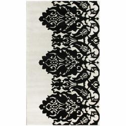 Handmade Luna Italia Damask Ivory Wool Rug (7'6 x 9'6)