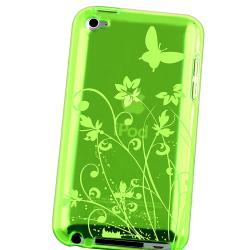 Clear Green Flower TPU Rubber Skin Case for Apple iPod Touch 4th Gen