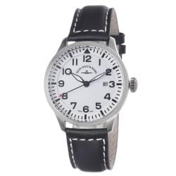 Zeno Men's 'Navigator' White Dial Black Leather Strap Quartz Watch