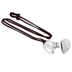 4GB Silver Jeweled Metal Heart Necklace USB Flash Drive